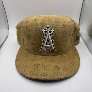 New Era 59FIFTY Los Angeles Angels Hat Tan Monogram Faux Suede Fitted 7 5/8